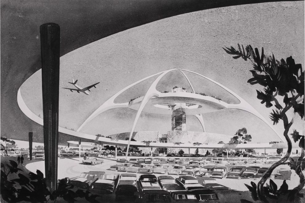 LAX Flughafen mit fliegender Untertasse von Pereira & Luckman | Poster